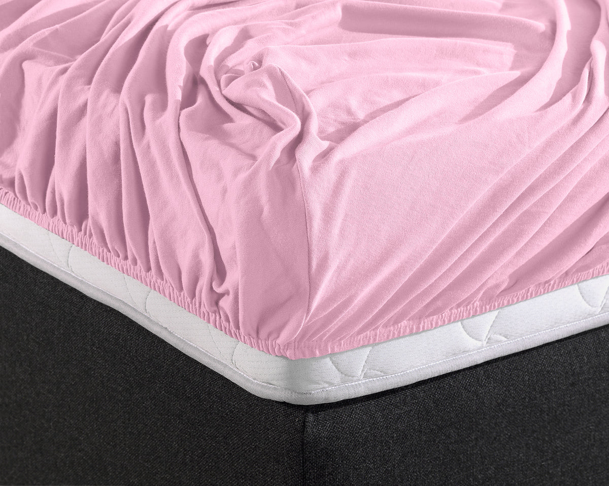 Hoeslaken dubbel jersey katoen roze 140 x 200/220 cm, hoekhoogte 40 cm, voor matras en boxspring
