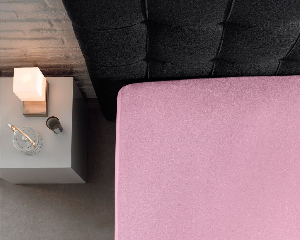 Hoeslaken dubbel jersey katoen roze 140 x 200/220 cm, hoekhoogte 40 cm, voor matras en boxspring