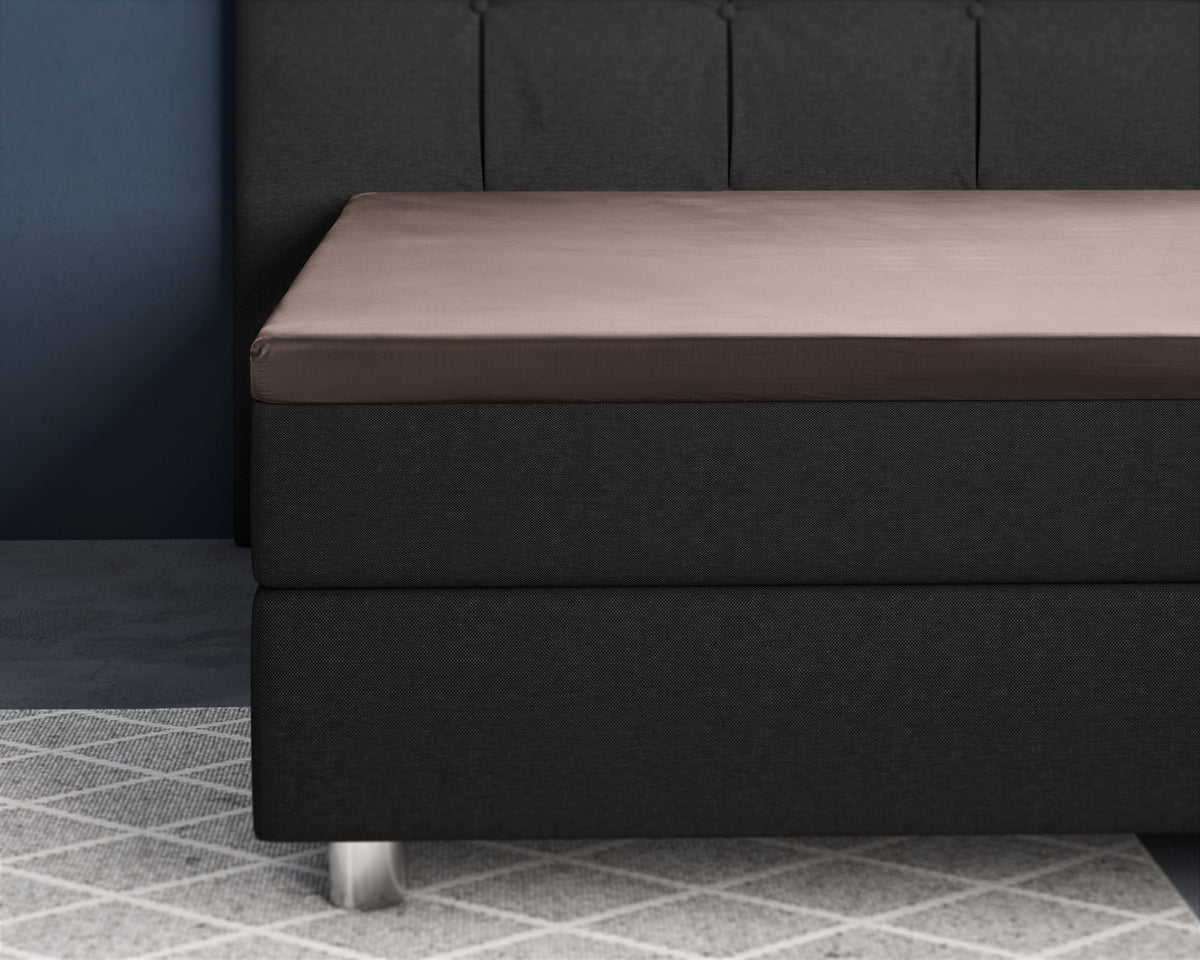 Topper hoeslaken katoensatijn taupe 180 x 220 cm, hoekhoogte 15 cm, voor de slaapkamer