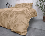 Dekbedovertrek micropercal satijn effen taupe 200 x 220 cm, met kussenslopen 60 x 70 cm