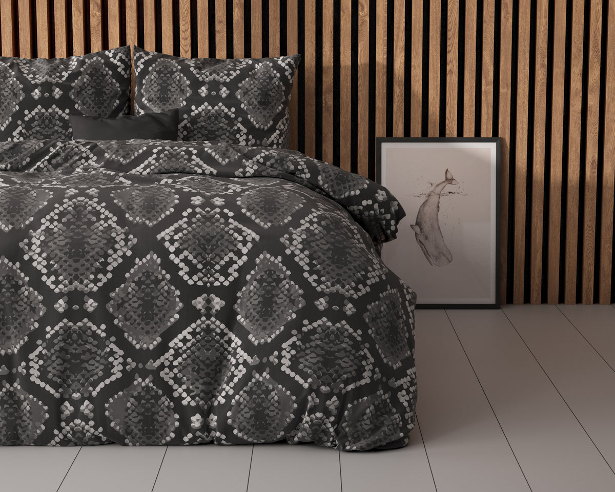 Dekbedovertrek micropercal katoen Riley antraciet 240 x 220 cm, met kussenslopen 60 x 70 cm voor de slaapkamer