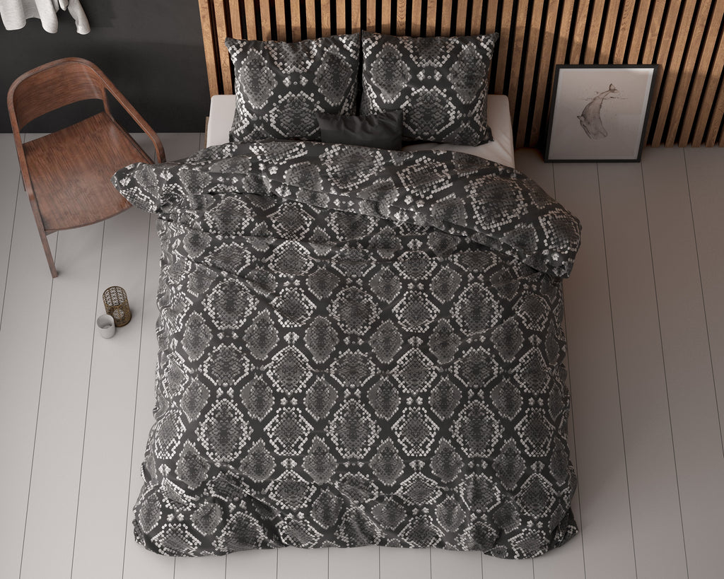 Dekbedovertrek micropercal katoen Riley antraciet 240 x 220 cm, met kussenslopen 60 x 70 cm voor de slaapkamer