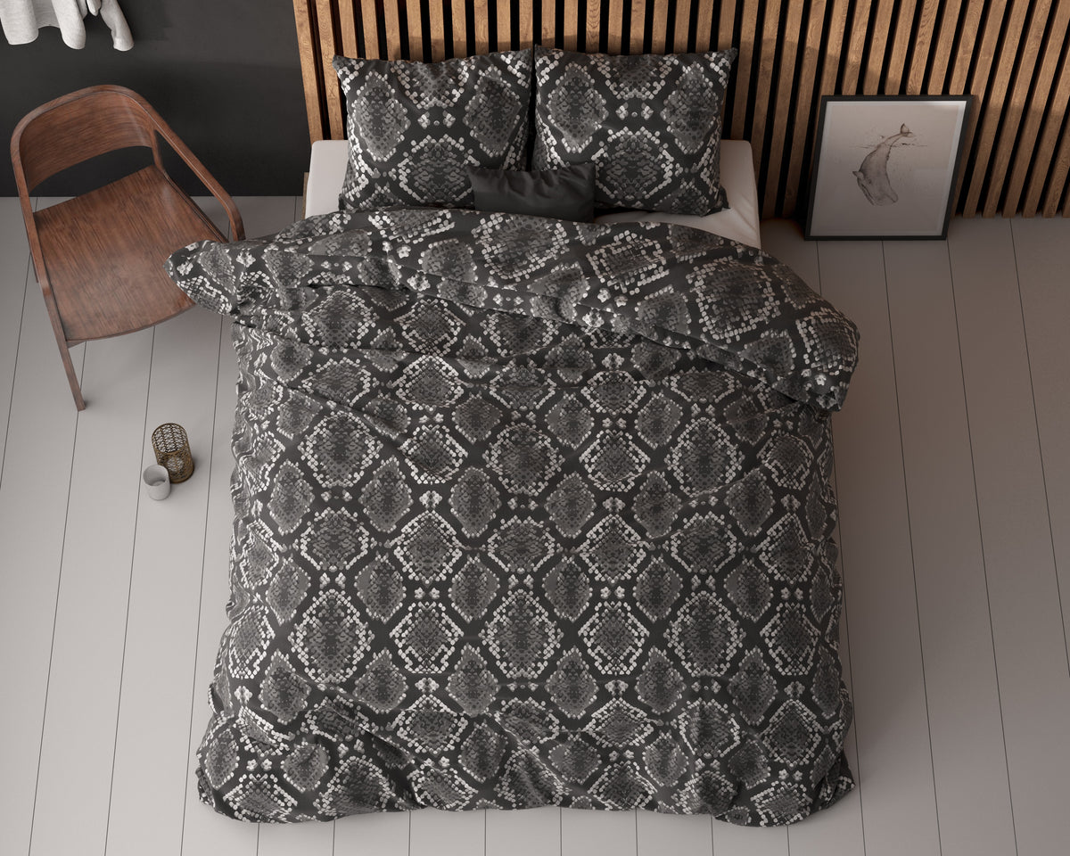 Dekbedovertrek micropercal katoen Riley antraciet 240 x 220 cm, met kussenslopen 60 x 70 cm voor de slaapkamer