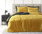 Dekbedovertrek fluweel polyester effen goud 200 x 220 cm, met kussenslopen 60 x 70 cm