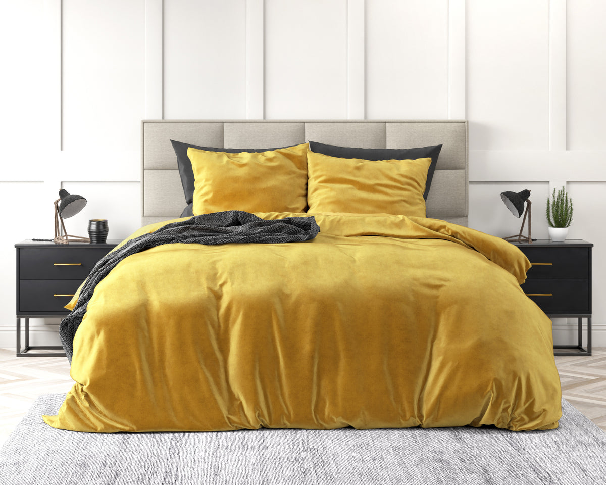 Dekbedovertrek fluweel polyester effen goud 200 x 220 cm, met kussenslopen 60 x 70 cm