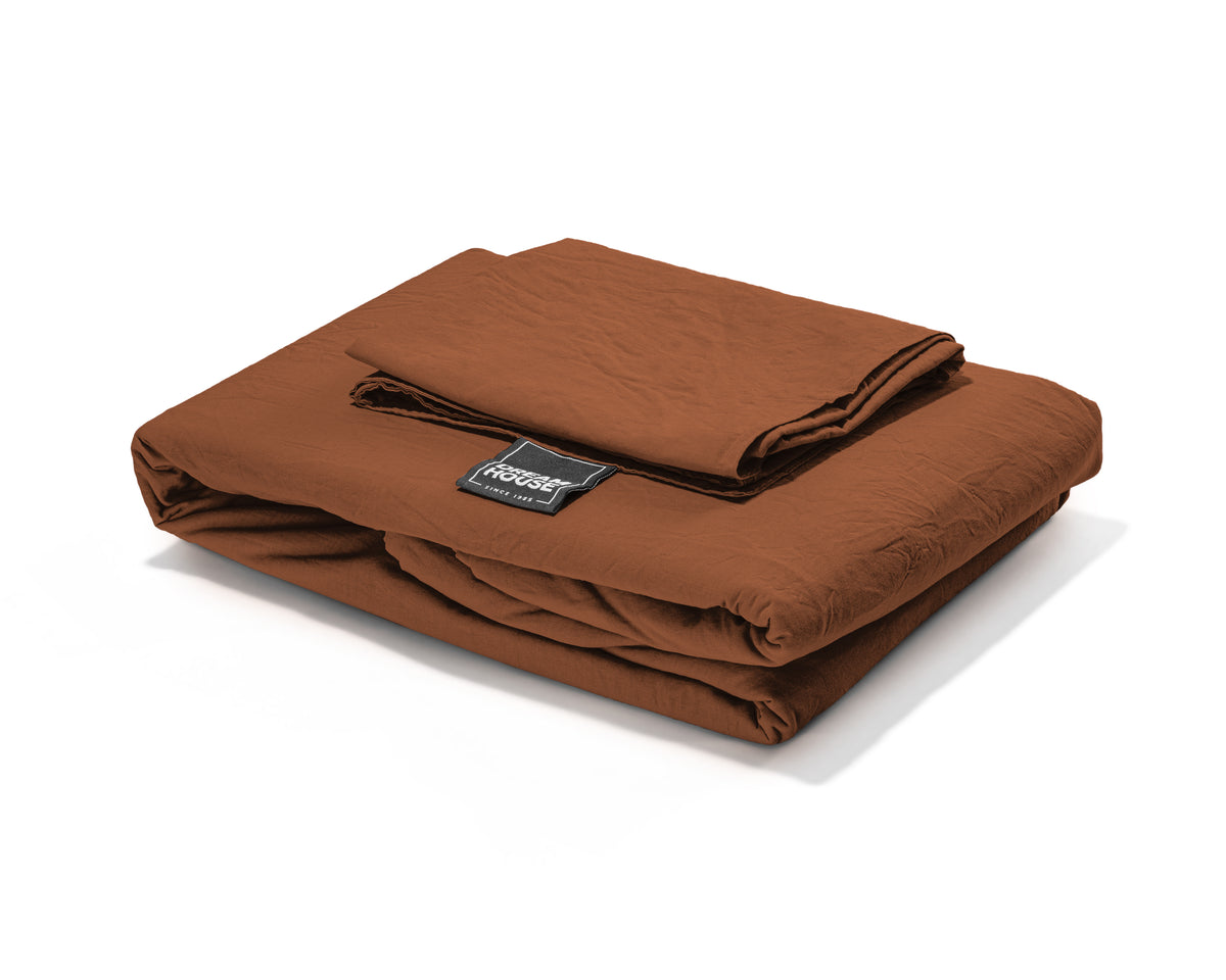 Dekbedovertrek katoen stonewashed bruin 140 x 220 cm, met kussenslopen 60 x 70 cm en opbergzak