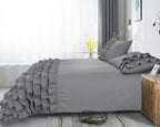 Dekbedovertrek percale katoen Cyprus ruffle grijs 140 x 220 cm, met 1 kussensloop 60 x 70 cm
