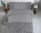 Dekbedovertrek percale katoen Cyprus ruffle grijs 140 x 220 cm, met 1 kussensloop 60 x 70 cm
