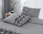 Dekbedovertrek percale katoen Cyprus ruffle grijs 140 x 220 cm, met 1 kussensloop 60 x 70 cm