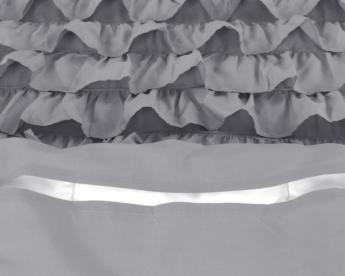 Dekbedovertrek percale katoen Cyprus ruffle grijs 140 x 220 cm, met 1 kussensloop 60 x 70 cm