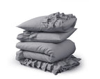 Dekbedovertrek percale katoen Cyprus ruffle grijs 140 x 220 cm, met 1 kussensloop 60 x 70 cm