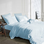 Dekbedovertrek bamboe viscose twill-satijn effen blauw 200 x 200/220 cm, met kussenslopen 60 x 70 cm