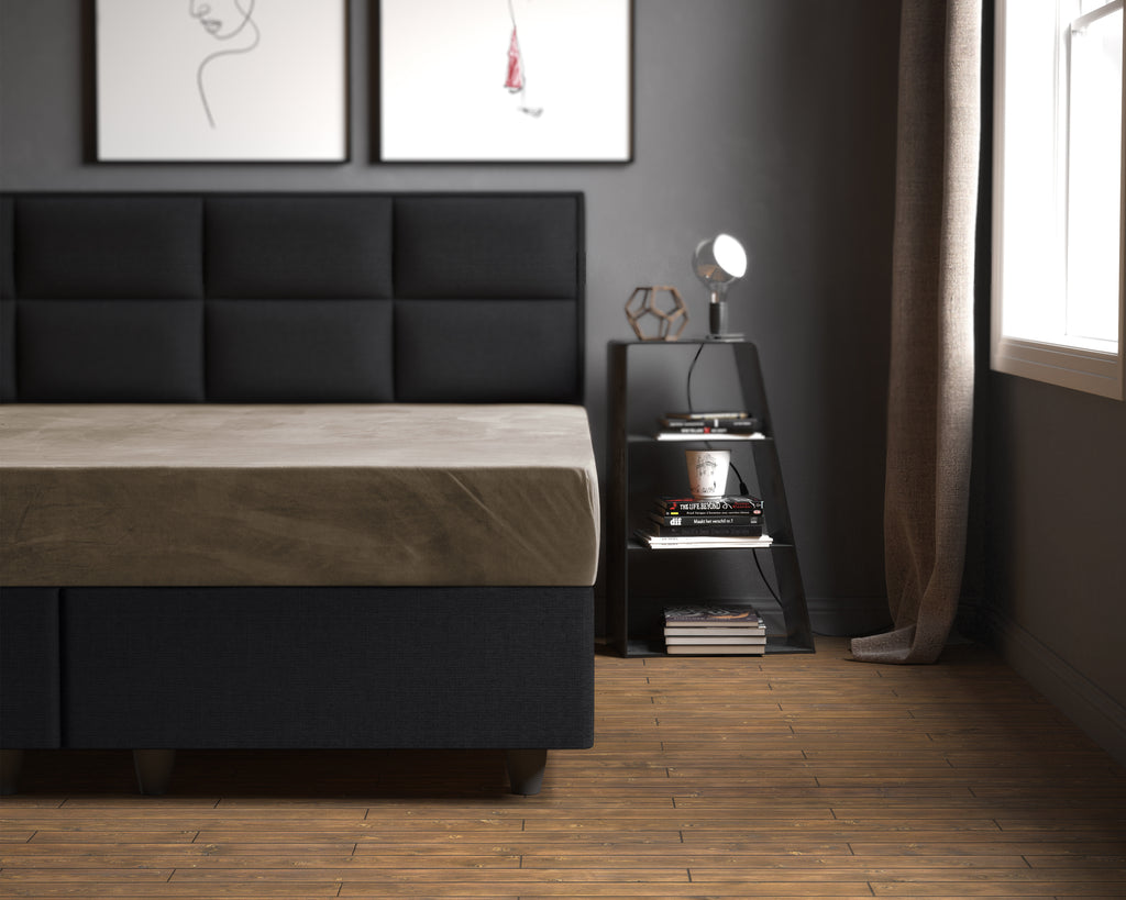 Hoeslaken fluweel polyester taupe/grijs 90 x 200 cm, soft-stretch met hoekhoogte 30 cm