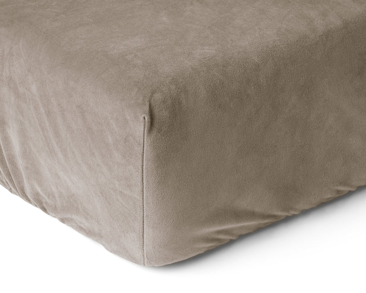 Hoeslaken fluweel polyester taupe/grijs 90 x 200 cm, soft-stretch met hoekhoogte 30 cm
