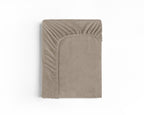 Hoeslaken fluweel polyester taupe/grijs 90 x 200 cm, soft-stretch met hoekhoogte 30 cm