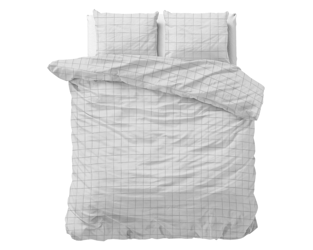 Dekbedovertrek microvezel geruit grijs 240 x 220 cm, met 2 kussenslopen 60 x 70 cm