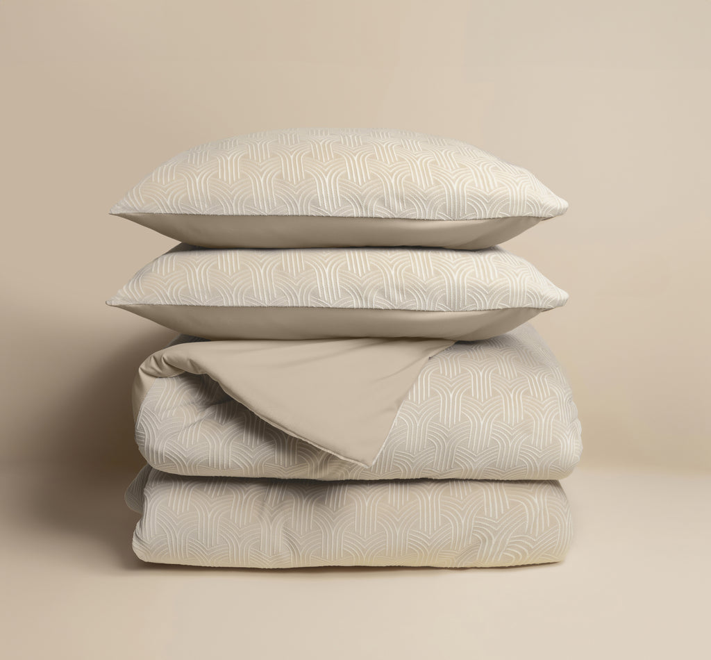 Dekbedovertrek microfiber Flanel Art beige 240 x 220 cm voor de slaapkamer