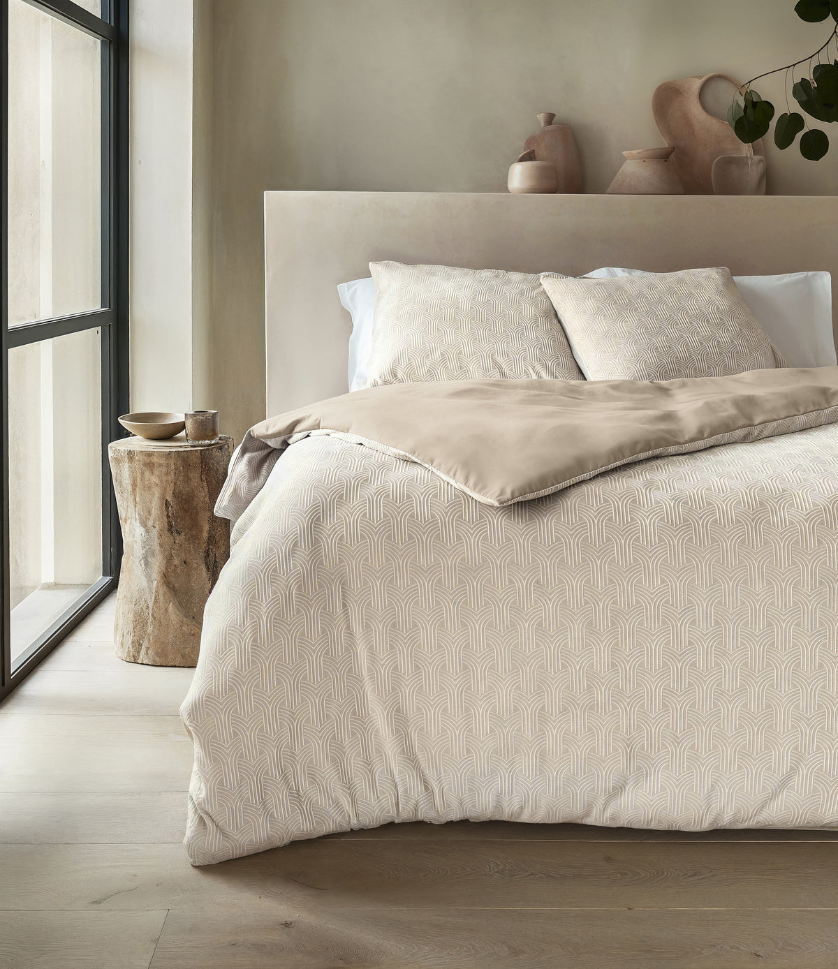 Dekbedovertrek microfiber Flanel Art beige 240 x 220 cm voor de slaapkamer