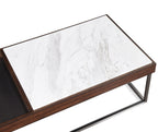 Salontafel marmer en notenfineer met gunmetal stalen frame, Ennis, bruin – H41 x B122 x D61 cm