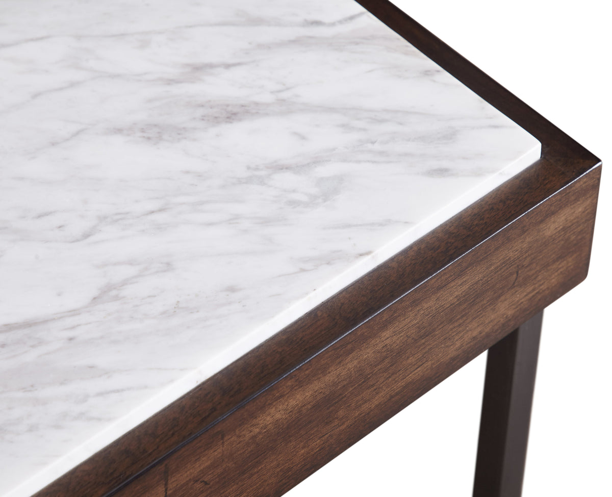 Bijzettafel marmer walnootfineer roestvrij staal Ennis, bruin – H64 x B56 x D56 cm, woonkamer