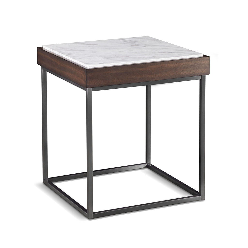 Bijzettafel marmer walnootfineer roestvrij staal Ennis, bruin – H64 x B56 x D56 cm, woonkamer