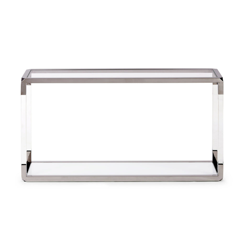Consoletafel acryl, glas en gepolijst roestvrij staal Jasper, transparant en wit – 140 x 36 x 76 cm, hal of woonkamer