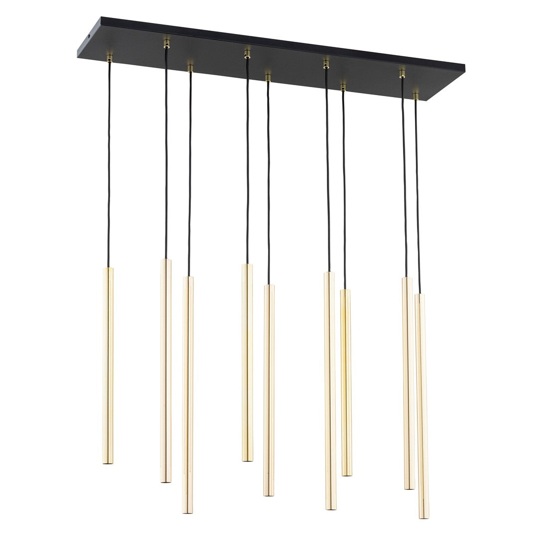 Hanglamp Selter 9 lichtpunten gepoedercoat staal, glamour, zwart met goud, 90 cm breed, verstelbare hoogte