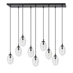 Hanglamp gepoedercoat staal en glas Astral, zwart met transparante kappen, 9 lichts, 100 x 100 cm, eettafel