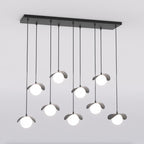 Hanglamp gepoedercoat staal Ritual 9 lichts, modern, zwart met witte kappen – 100 x 32 cm, eettafel en kookeiland
