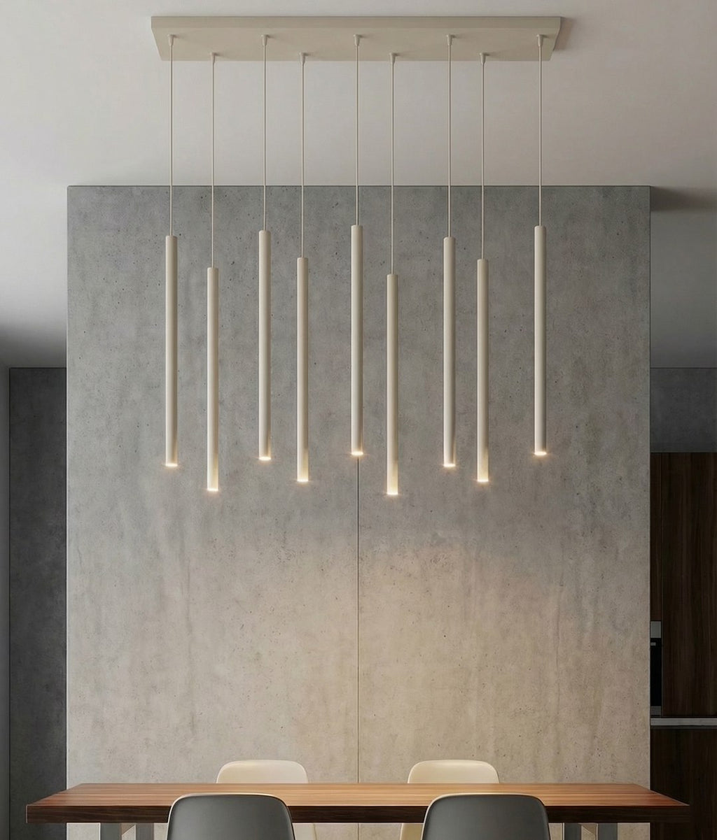 Hanglamp gepoedercoat staal Selter 9 lichts, beige, modern, 92 cm breed, voor keukeneiland of gang