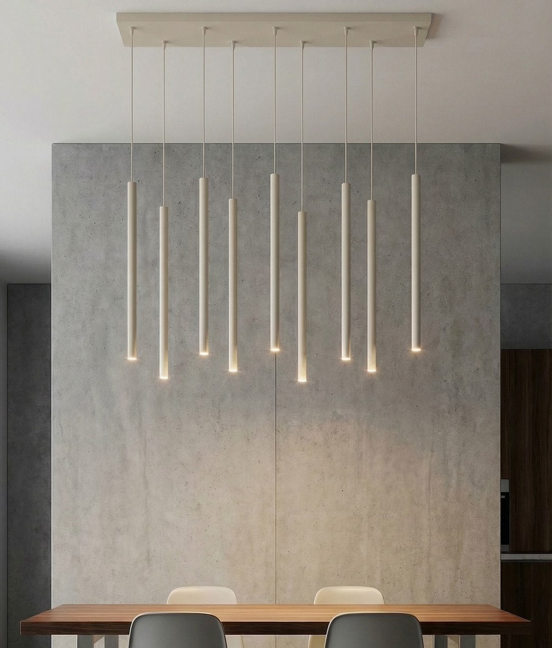 Hanglamp gepoedercoat staal Selter 9 lichts, beige, modern, 92 cm breed, voor keukeneiland of gang