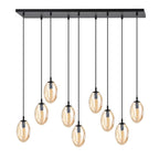 Hanglamp gepoedercoat staal en glas Astral, amber en zwart, 9 lichtpunten E14, hoogte verstelbaar, woonkamer en eetkamer