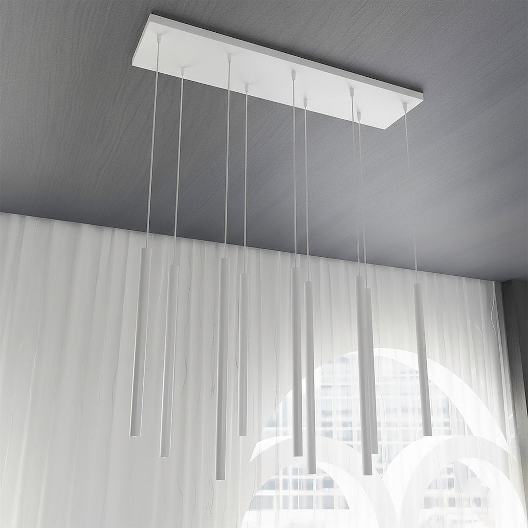 Hanglamp Selter gepoedercoat staal minimalistisch wit 92 x 22 cm, 9 lichts met G9-fitting, woonkamer