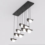 Hanglamp gepoedercoat staal Ritual 9 lichts, modern, zwart met witte kappen – 100 x 32 cm, eettafel en kookeiland