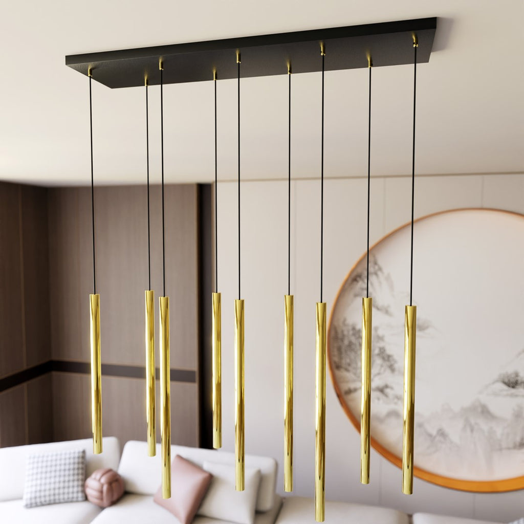 Hanglamp Selter 9 lichtpunten gepoedercoat staal, glamour, zwart met goud, 90 cm breed, verstelbare hoogte