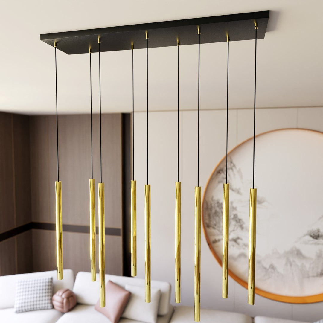 Hanglamp Selter 9 lichtpunten gepoedercoat staal, glamour, zwart met goud, 90 cm breed, verstelbare hoogte