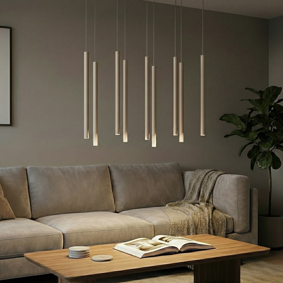 Hanglamp gepoedercoat staal Selter 9 lichts, beige, modern, 92 cm breed, voor keukeneiland of gang