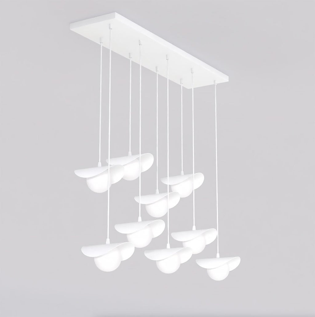 Hanglamp gepoedercoat staal Ritual modern wit, 9 lichtpunten, 100 x 32 x 120 cm, voor eettafel of kookeiland