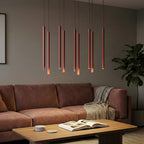 Hanglamp gepoedercoat staal Selter bordeaux 92 cm breed, 9 fittingen G9, boven keukeneiland
