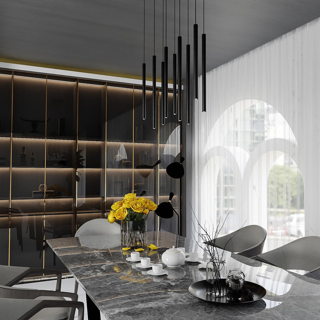 Hanglamp gepoedercoat staal Selter minimalistisch zwart 92 x 120 cm, 9 lichts met G9-fittingen voor woonkamer