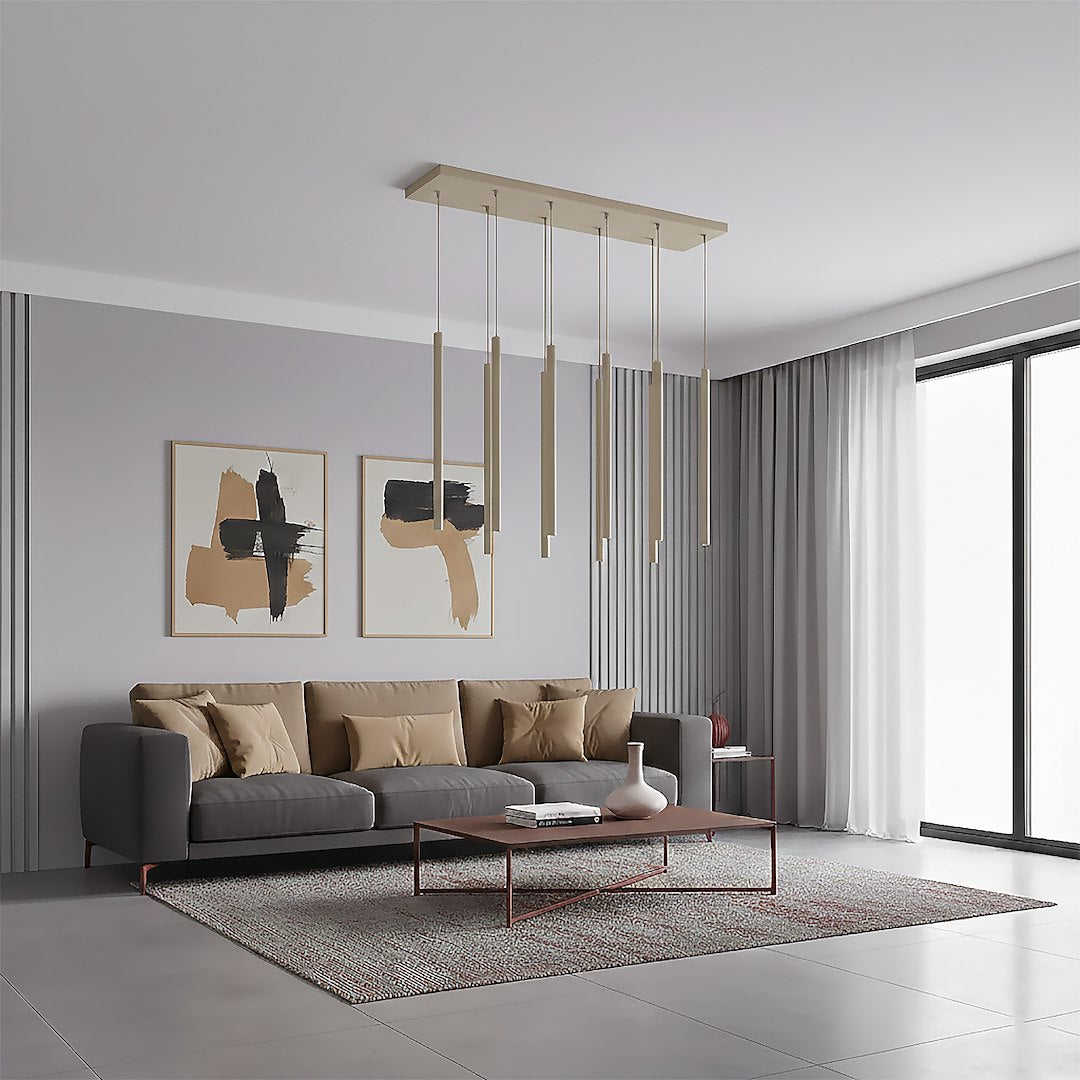 Hanglamp gepoedercoat staal Selter 9 lichts, beige, modern, 92 cm breed, voor keukeneiland of gang
