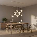Hanglamp gepoedercoat staal Ritual modern wit, 9 lichtpunten, 100 x 32 x 120 cm, voor eettafel of kookeiland