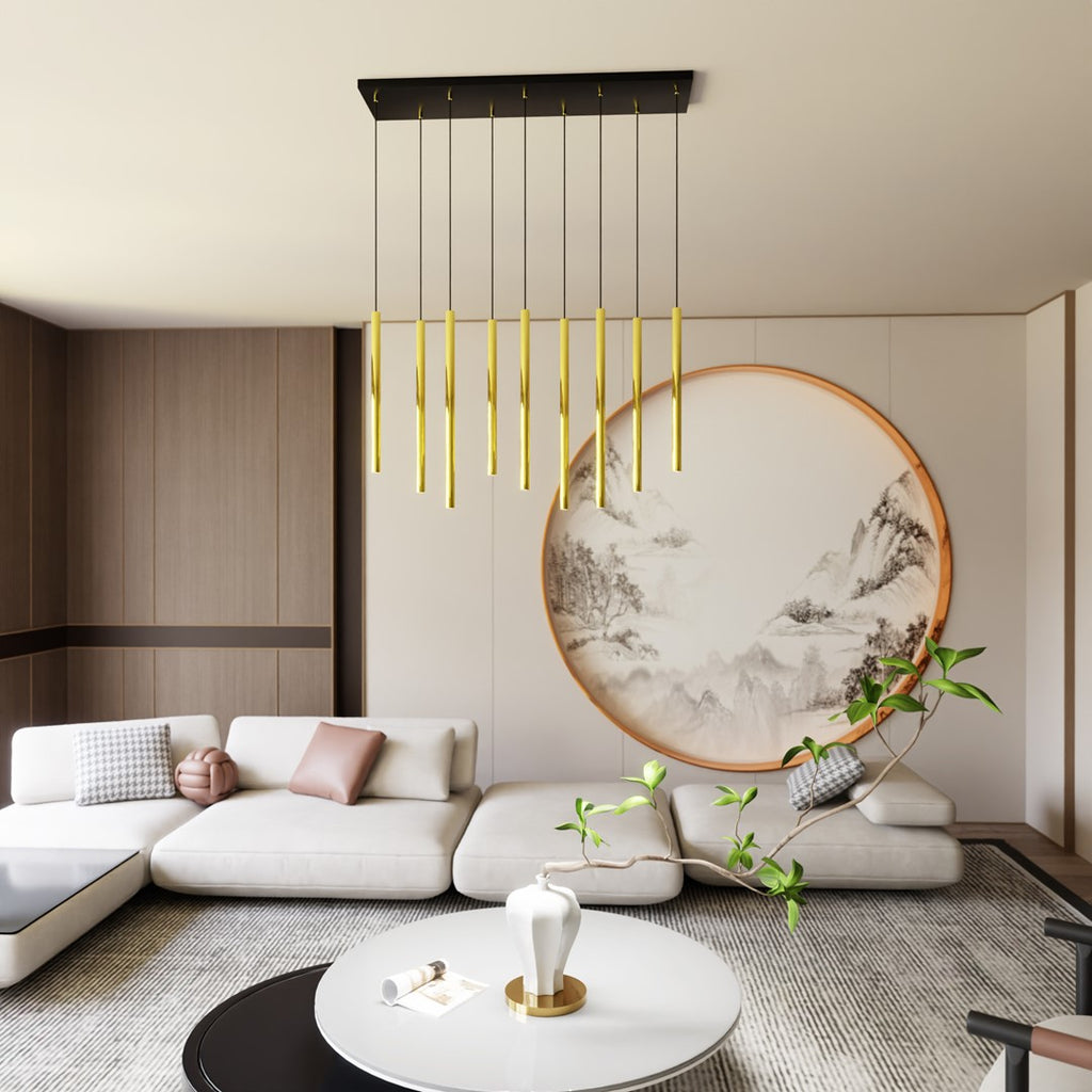 Hanglamp Selter 9 lichtpunten gepoedercoat staal, glamour, zwart met goud, 90 cm breed, verstelbare hoogte