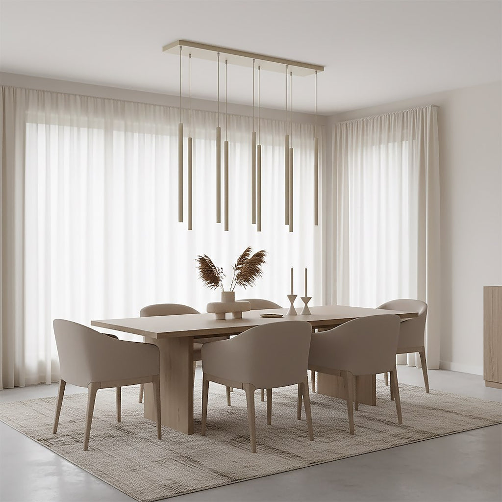 Hanglamp gepoedercoat staal Selter 9 lichts, beige, modern, 92 cm breed, voor keukeneiland of gang