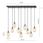 Hanglamp gepoedercoat staal en glas Astral, amber en zwart, 9 lichtpunten E14, hoogte verstelbaar, woonkamer en eetkamer