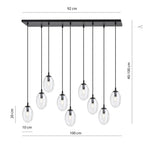 Hanglamp gepoedercoat staal en glas Astral, zwart met transparante kappen, 9 lichts, 100 x 100 cm, eettafel