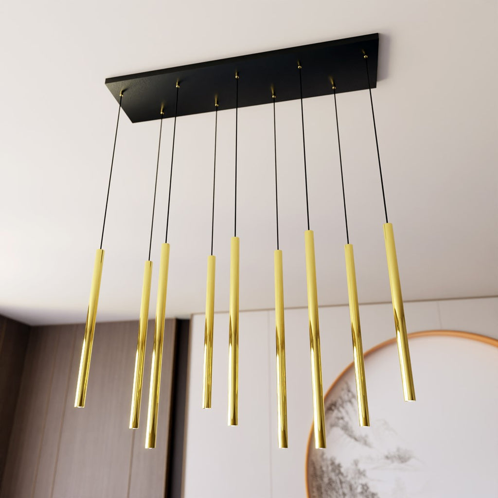 Hanglamp Selter 9 lichtpunten gepoedercoat staal, glamour, zwart met goud, 90 cm breed, verstelbare hoogte