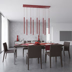 Hanglamp gepoedercoat staal Selter bordeaux 92 cm breed, 9 fittingen G9, boven keukeneiland