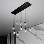 Hanglamp 9 lichts gepoedercoat staal en glas, modern Cosmo, zwart met transparante kappen, 104 x 120 cm