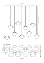 Hanglamp gepoedercoat staal Ritual modern wit, 9 lichtpunten, 100 x 32 x 120 cm, voor eettafel of kookeiland